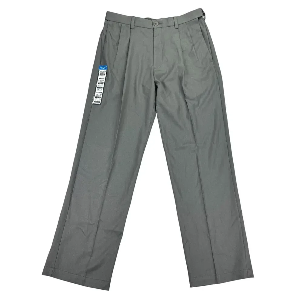 Haggar Mens Cool 18 Pro Classic Fit Pleated Stretch Dress Pants Gray 32x30